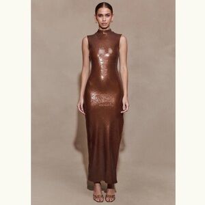 Meshki Brown Sequin Midi Dress